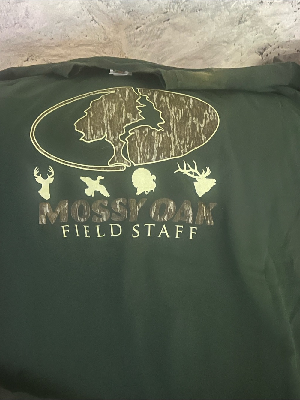 Mossy Oak Dark Green Field Staff short Sleeve Tee with Camouflage Logo